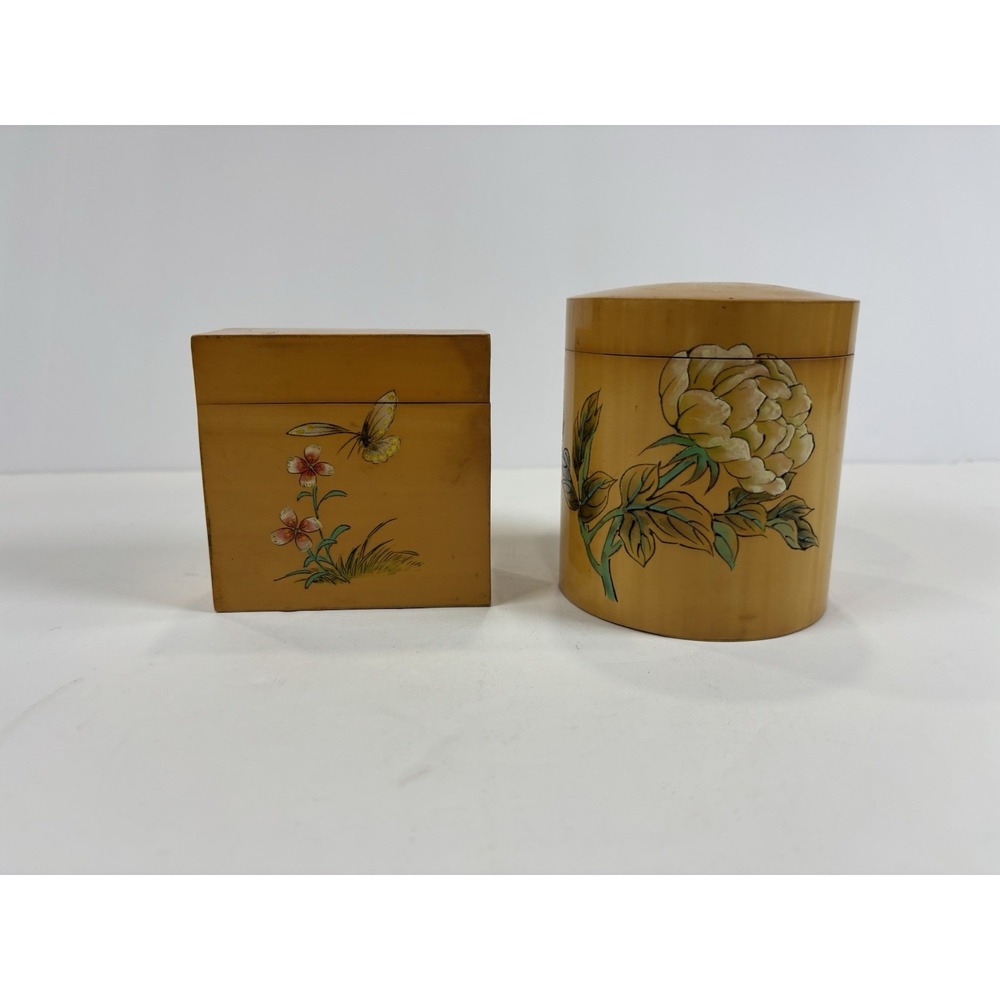 Vintage Bamboo Box or Tea Cabby Lot Of 2